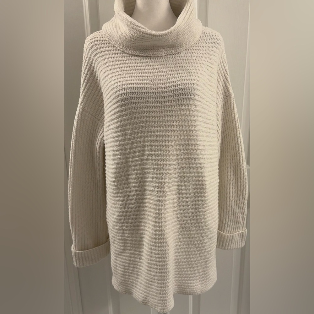 Anthropologie Pilcro Cowl Neck Sweater White Oversized Chunky Knit Pullover XS